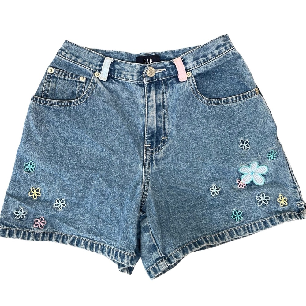 Vintage Gap‎ Kids Girls Denim Shorts 12 Flower Appliques Pastel Back Pockets